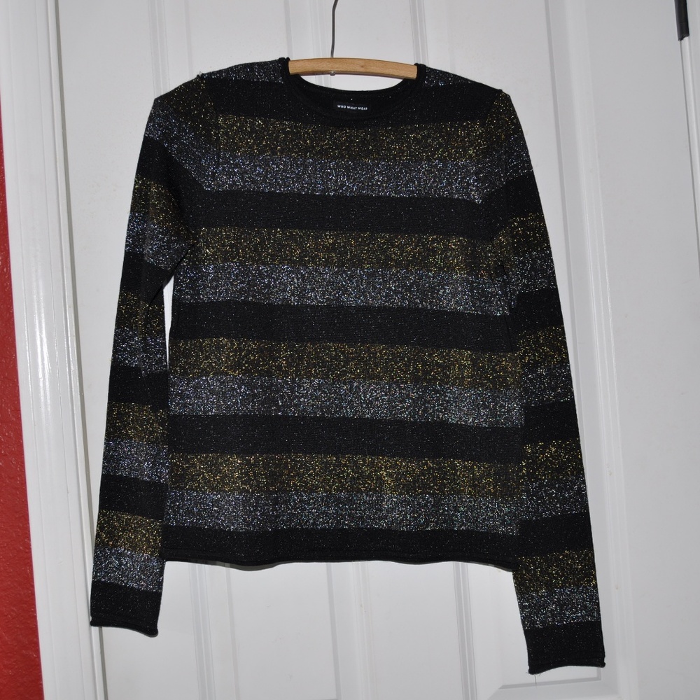 New WWW Metallic Stripe Crew Pullover Sweater [D2] - Picture 4 of 8